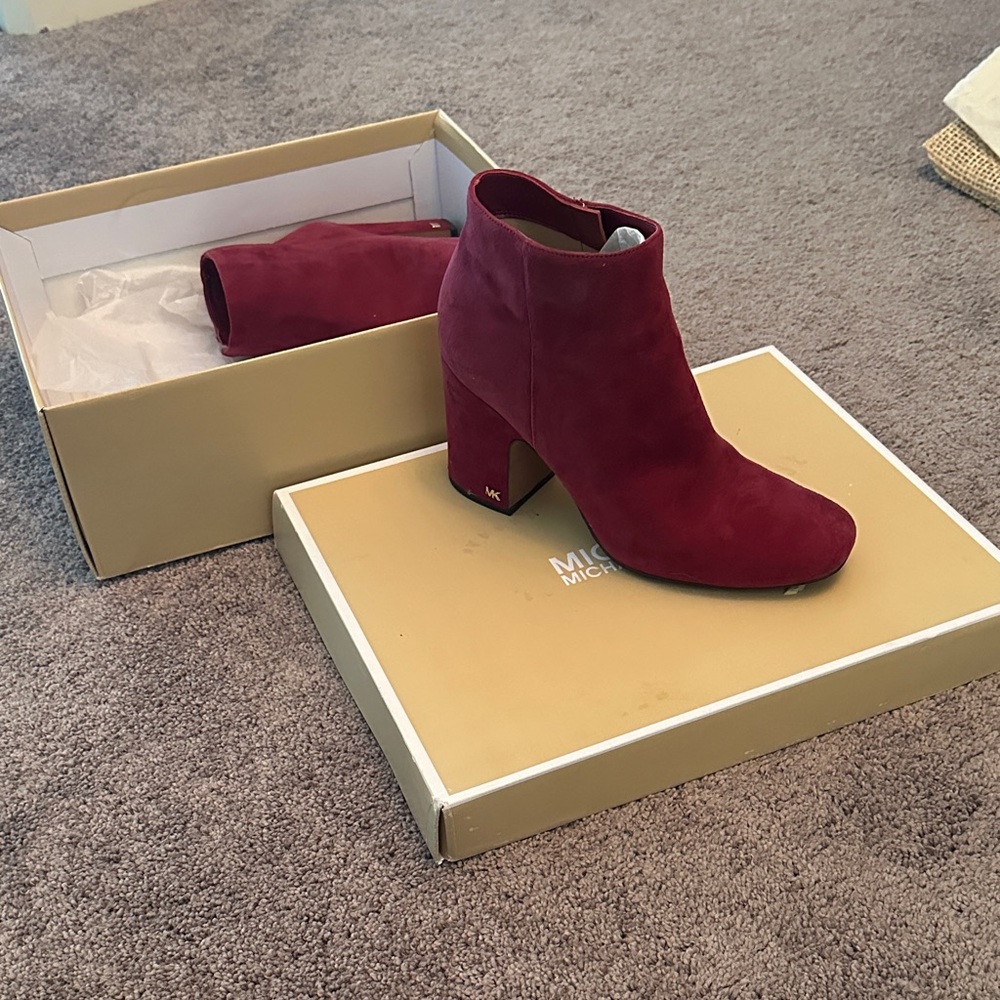 Michael Kors Women's Burgundy Suede Ankle Booties